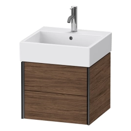 Duravit XViu Тумба подвесная 397x484x454мм, для раковины 235050, 2 ящика, цвет: walnut dark/черный матовый (XV43330B221)
