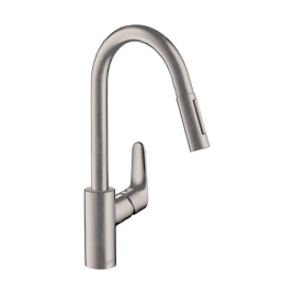 Hansgrohe Focus M41 Смеситель для кухни на 1 отв, поворотный излив 220мм с вытяжным душем, 2jet, h226мм, sBox, цвет: под сталь (73880800)
