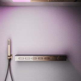 Gessi Hi-Fi Термостат для душа, с вкл. до 5 источников одновременно (внешняя часть), с полкой из черного мат. стекла, цвет: Copper PVD (63028#030)