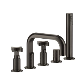 GESSI INCISO Смеситель для ванны на 5 отверстий с изливом, переключателем, ручным душем и шлангом 1,50 м, цвет: Black XL (58140#299)