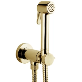 Bossini Paloma Brass Комплект гигиенический: прогрессивный смеситель,лейка с клапаном подачи воды, шланг 1250 мм, золото (E37005B.021)