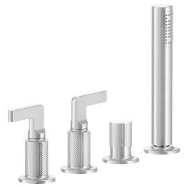 GESSI INCISO Смеситель для ванны на 4 отверстия для наполнения через слив-перелив, переключатель, с ручным душем, цвет: хром (58043#031)