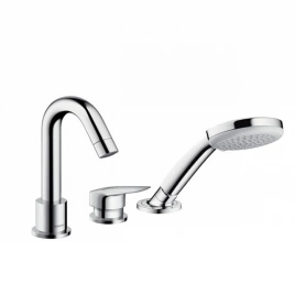 Hansgrohe Logis Смеситель на борт ванны, на 3 отв, излив 111мм, с ручным душем 2jet, цвет: хром (71313000)
