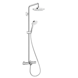 HG Croma Select S Душевая система Showerpipe: верх.душ 180 2jet, ручн.душ, шланг, термостат для ванны, излив 186мм, цвет: белый/хром (27352400)