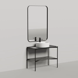 SALINI Grazia Консоль 800х740х505мм со столеш.S-Stone, полка из тонир. закал.стекла, зеркало 800x1000мм в металл. раме,сифон, цвет черный без раковины (27G108)