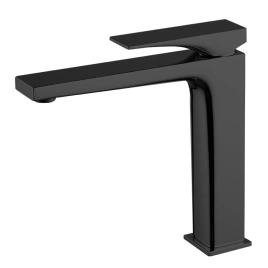 Fima Carlo Frattini, Bathroom Zeta, Смеситель для раковины, на 1 отв, излив 165мм, донный клапан, тип подводки-гибкий, цвет-черный матовый (F3961LNNS)