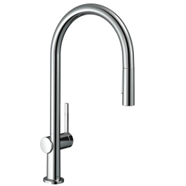 Hansgrohe Talis M54 Смеситель для кухни, на 1 отв, однорычажный, поворотный излив 215мм с вытяжным душем, 1jet, h265мм, цвет: хром (72808800)