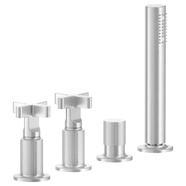 GESSI INCISO Смеситель для ванны на 4 отверстия для наполнения через слив-перелив, переключатель, с ручным душем, цвет: хром (58143#031)