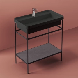 Artceram FUORI SCALA Металическая структура 40x77хh83см с раковиной на 1 отв, Fuori Scala rettangolare 81, напольная, цвет: черный матовый (TFL035 17 00 *1)