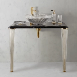 3SC Elegance Консоль 70х54хh97см с раковиной EL11, топ-мрамор bianco carrara, сифон,цвет: золото 24к. Lucido (EL3070BCGD)