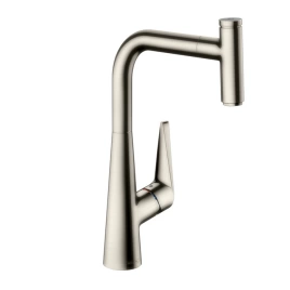 Hansgrohe Metris Смеситель для кухни на 1 отв, поворотный и выдвижной излив 2jet, цвет под сталь (14834800)