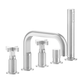 GESSI INCISO Смеситель для ванны на 5 отверстий с изливом, переключателем, ручным душем и шлангом 1,50 м, цвет: хром (58140#031)