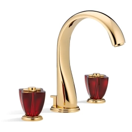 THG PETALE DE CRISTAL ROUGE Смеситель для раковины на 3 отверстия, с донным клапаном, цвет полированное золото (U6C-F01-151)