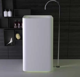 Раковина KNIEF Shine свободностоящая 53х43х90 см с выпуском в пол с LED подсветкой цвет белый матовый