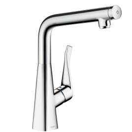 Hansgrohe Metris Select Смеситель для кухни на 1 отв, поворотный излив, кнопка вкл/выкл воды, цвет хром (14883000)