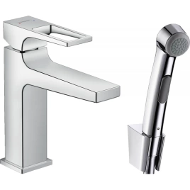 Hansgrohe Metropol Набор для биде: смеситель для раковины на 1 отв, излив 135мм, h117мм, душ бидетте с держателем и шланг 1,6м, цвет: хром (74522000)