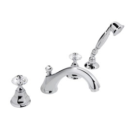 Nicolazzi Teide Смеситель на борт ванны, 4 отв, излив: 223 мм, с ручным душем, ручки Crystal handle, цвет: хром (1904CR15)