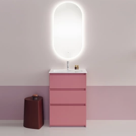 BURGBAD LIN20 Комплект мебели 630х415х912 мм, напольный, 3 ящика, с 1 отверстием для смесителя, раковина белая с сифоном, цвет Old rose matt (SGHE063F5383C0001x1 Old rose matt)