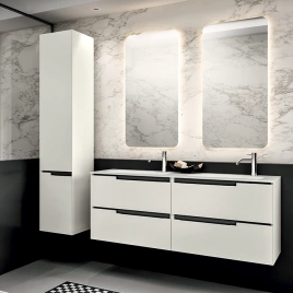 OASIS Столешница 1400х380х12 мм, с 2 интегрированными раковинами Tray, с 2 отверстиями для смесителей, без перелива, Purefeel, цвет белый матовый (090IPU3A 1400+0VSTIP11x2+000MG150PU)