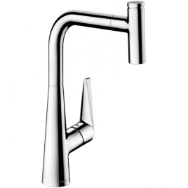 Hansgrohe Talis Select M51 Смеситель для кухни, на 1 отв, поворотный излив 234мм с вытяжным душем, 1jet, h288мм, кнопка вкл/выкл, цвет: хром (72821000)
