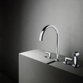 Fantini Icona Deco Смеситель для кухни, 4 отв, без донного клапана, излив 215мм, с ручн душем, цвет: хром (53 02 R151)