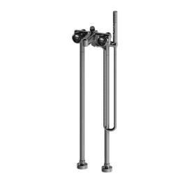 Stella Timeaster Напольный смеситель для ванны 3267/CL306 с ручным душем, круглая ручка d=65мм, цвет: хром, ручка черная (TL 02006 CR00N)